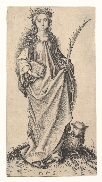 met-drawings-prints - St. Agnes by Martin Schongauer, Drawings...