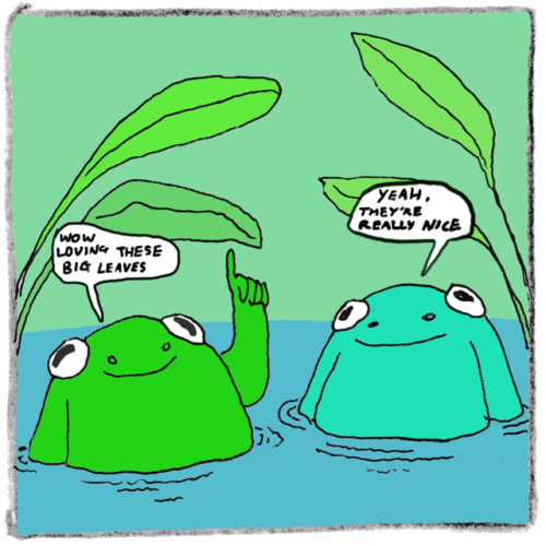 aconfusedbird:grebcomics:Just two cool frogs hanging...