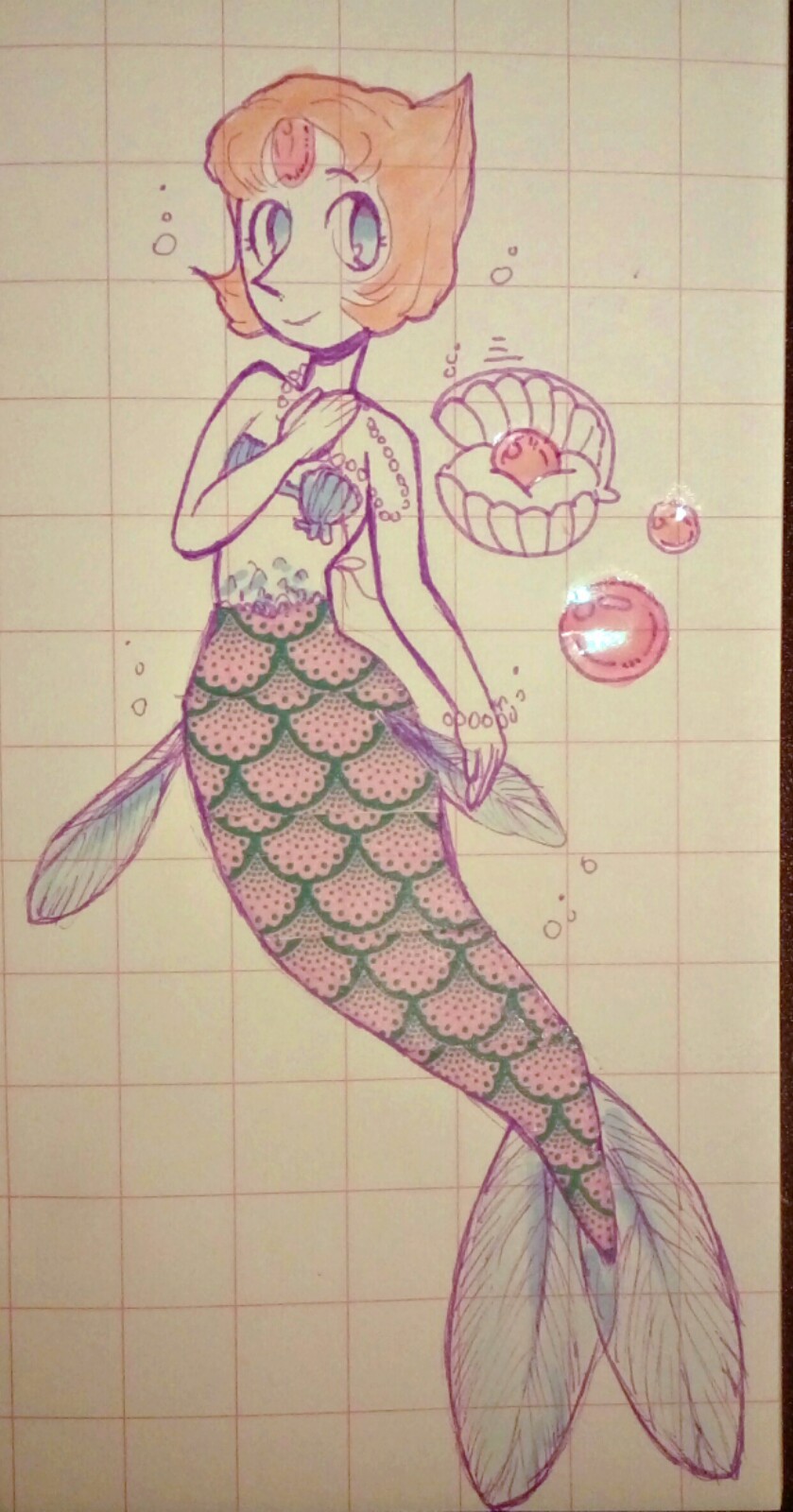 Mermay no. 1: Pearl🐚 Tail:washi tape Pearls: iridescent foil✨