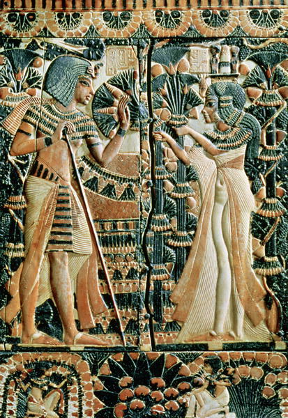 grandegyptianmuseum - King Tut and his wife Ankhesenamun in a...