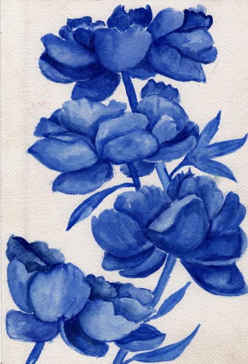 havekat - The Peonies Bloom At MidnightWatercolor On Cotton...
