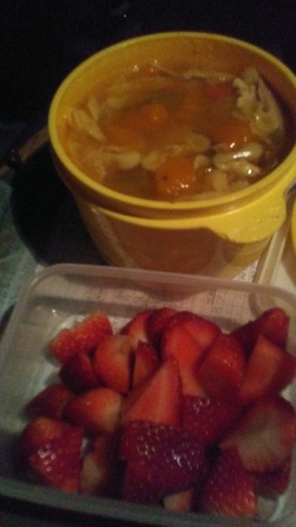 Chicken soup and strawberries tonight. Temperature is down to 28...