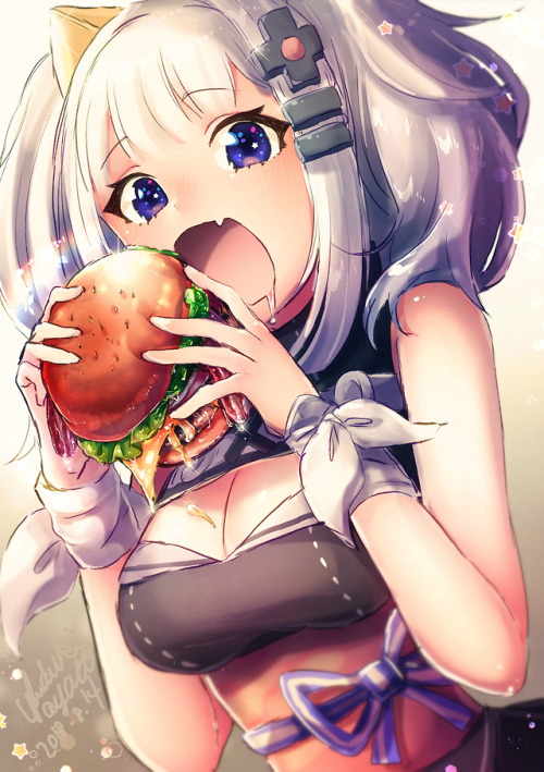 suudukiayato - 食べ物が描きたくなったのでハンバーガーを食べている輝夜月ちゃんを描きました************...