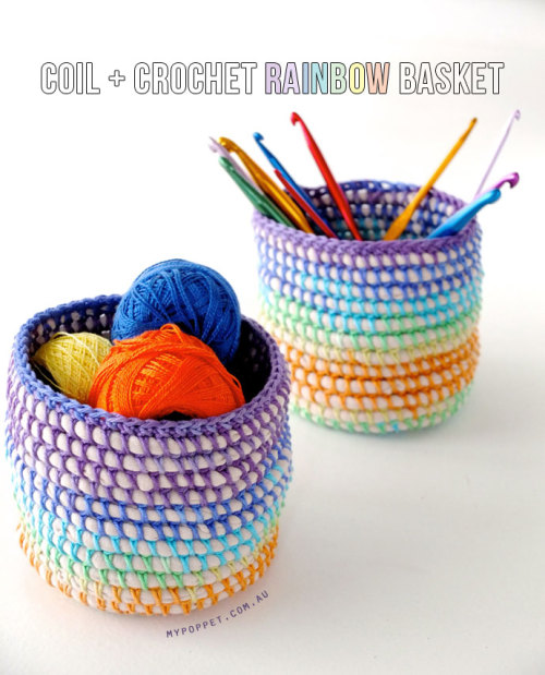 (via Coil + Crochet Rainbow Basket DIY | My Poppet Makes)