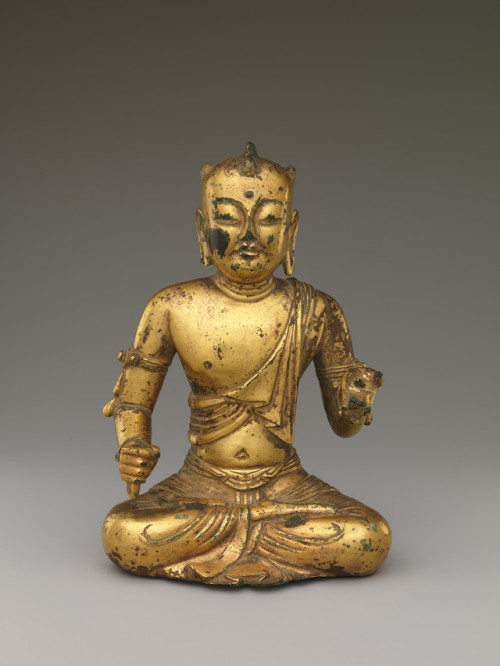 met-asian - 遼 青銅鎏金五髻文殊菩薩像|Manjushri, Bodhisattva of Wisdom,...