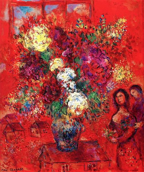 trulyvincent:Bouquet on a Red BackgroundMarc Chagall - 1965