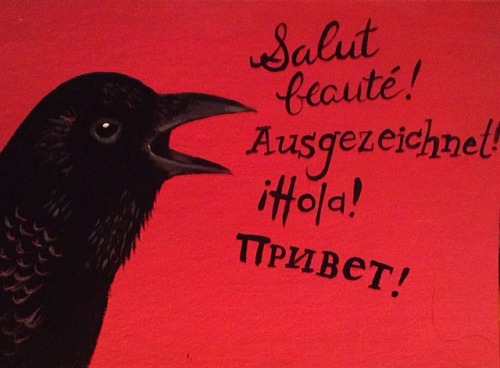 jenzelart - Duolingo crow, acrylic painting on cardboard...