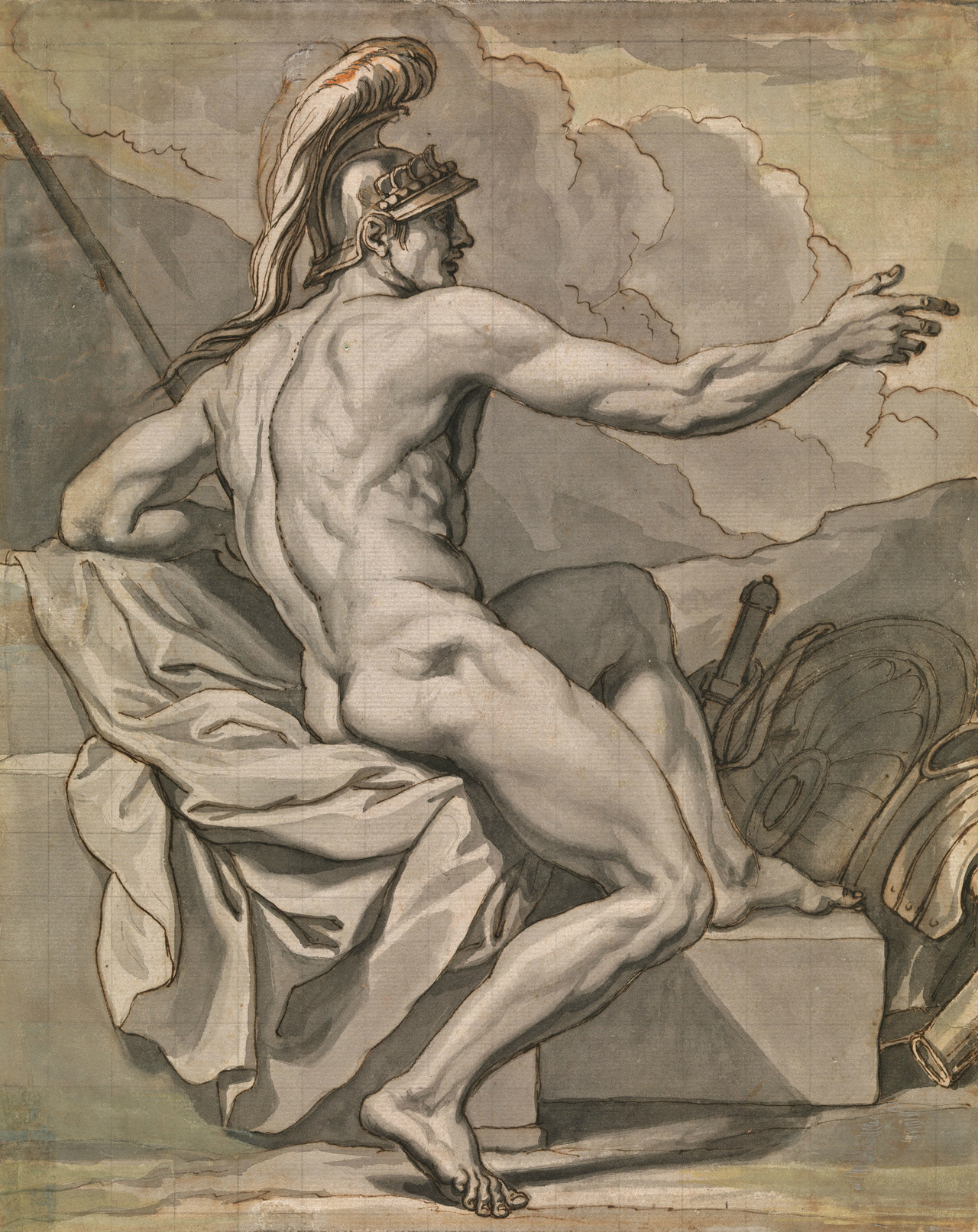 Mars. 1722. Louis Cheron. French 1660-1725. pen and ink and wash over black chalk. http://hadrian6.tumblr.com