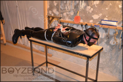 boyzbond2015 - Hogtie table guy bound in rubber session part...