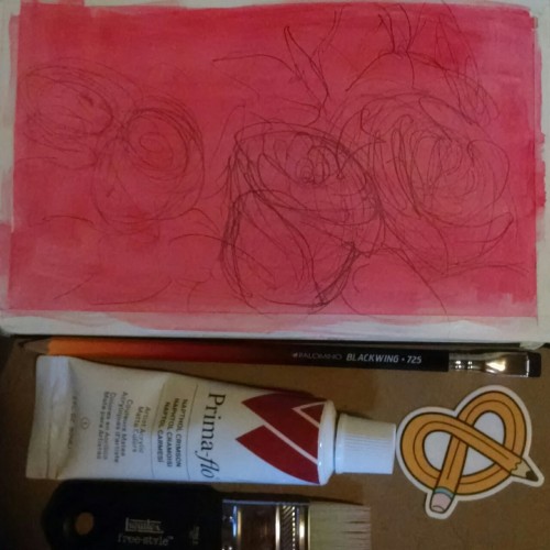 sawamoose: “ Red roses for the November 2015 ArtSnack Challenge. The photos from my phone really don’t do the paint color justice. It’s super red. That pen and pencil are also super cool. ” ArtSnacks is like a magazine subscription but instead of a...