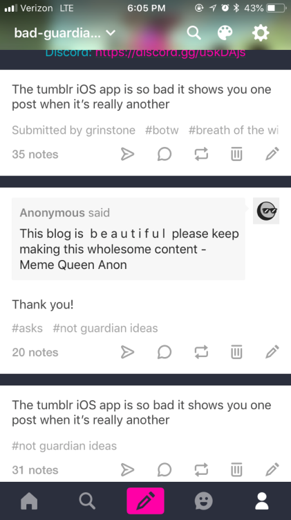 bad-guardian-ideas - bad-guardian-ideas - The tumblr iOS app is so bad it shows you one post when...