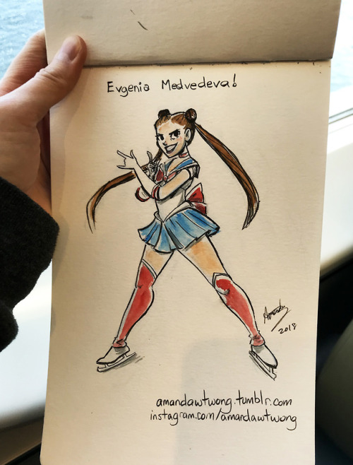 Killing time on the ferry so I drew Evgenia Medvedeva doing her...