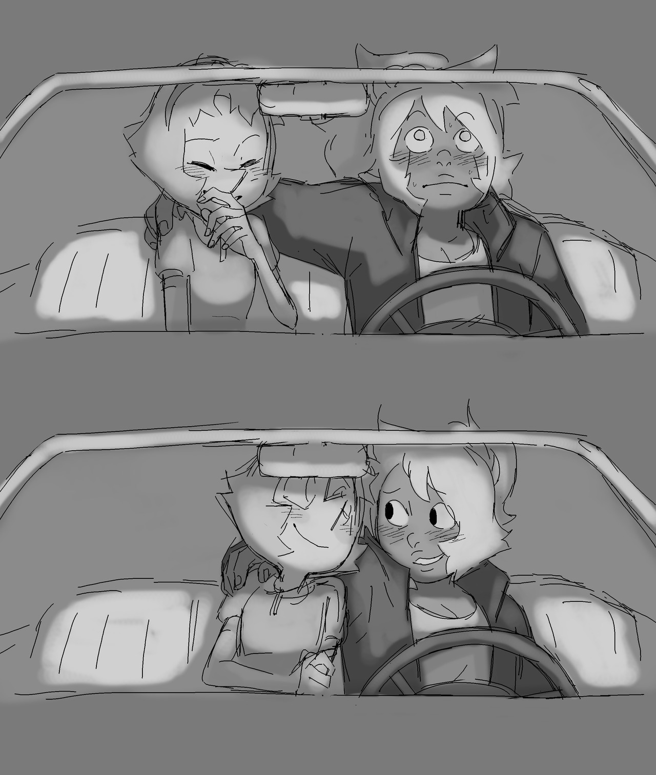 Grease AU? Amethyst trying to be smooth at a drive in cinema