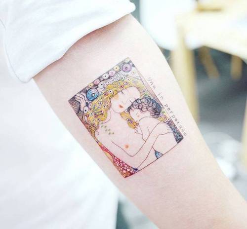 By Banul, done in Seoul. http://ttoo.co/p/32785 art;small;banul;patriotic;gustav klimt;contemporary;tiny;ifttt;little;the three ages of woman;inner forearm;medium size;austria