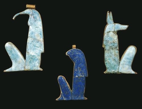 grandegyptianmuseum - Amulets representing gods Thoth, Horus and...