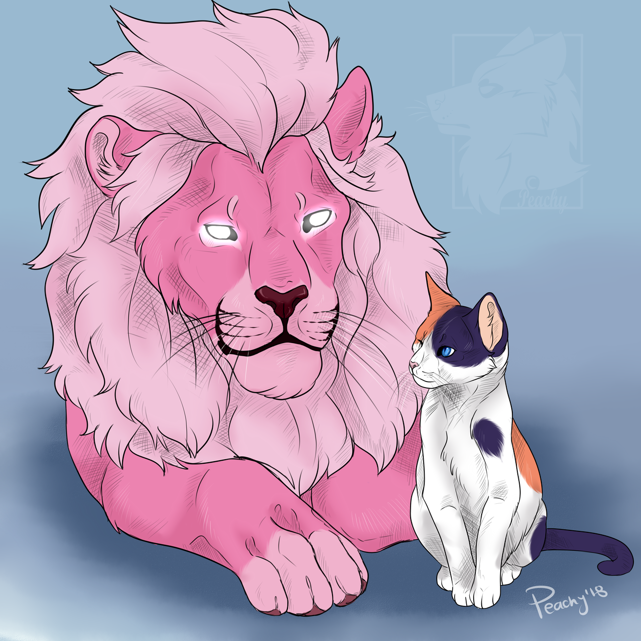 sketch and little fan art lion and steven cat characters by @rebeccasugar from steven universe art by me do NOT use, edit, copy, trace and/ or redistribute all rights reserved