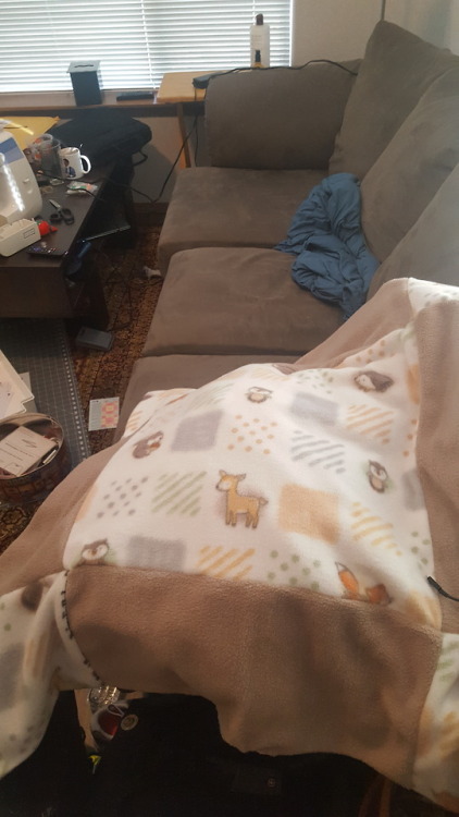 Procrastinated. Didn’t sleep to make this baby blanket...