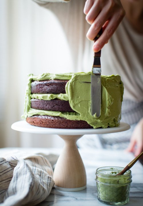 sweetoothgirl - chocolate zucchini layer cake with matcha cream...