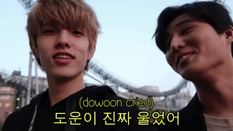 kbbooo - before -  dowoon - (at sungjin and wonpil who didnt come with them to the theme park) cowar