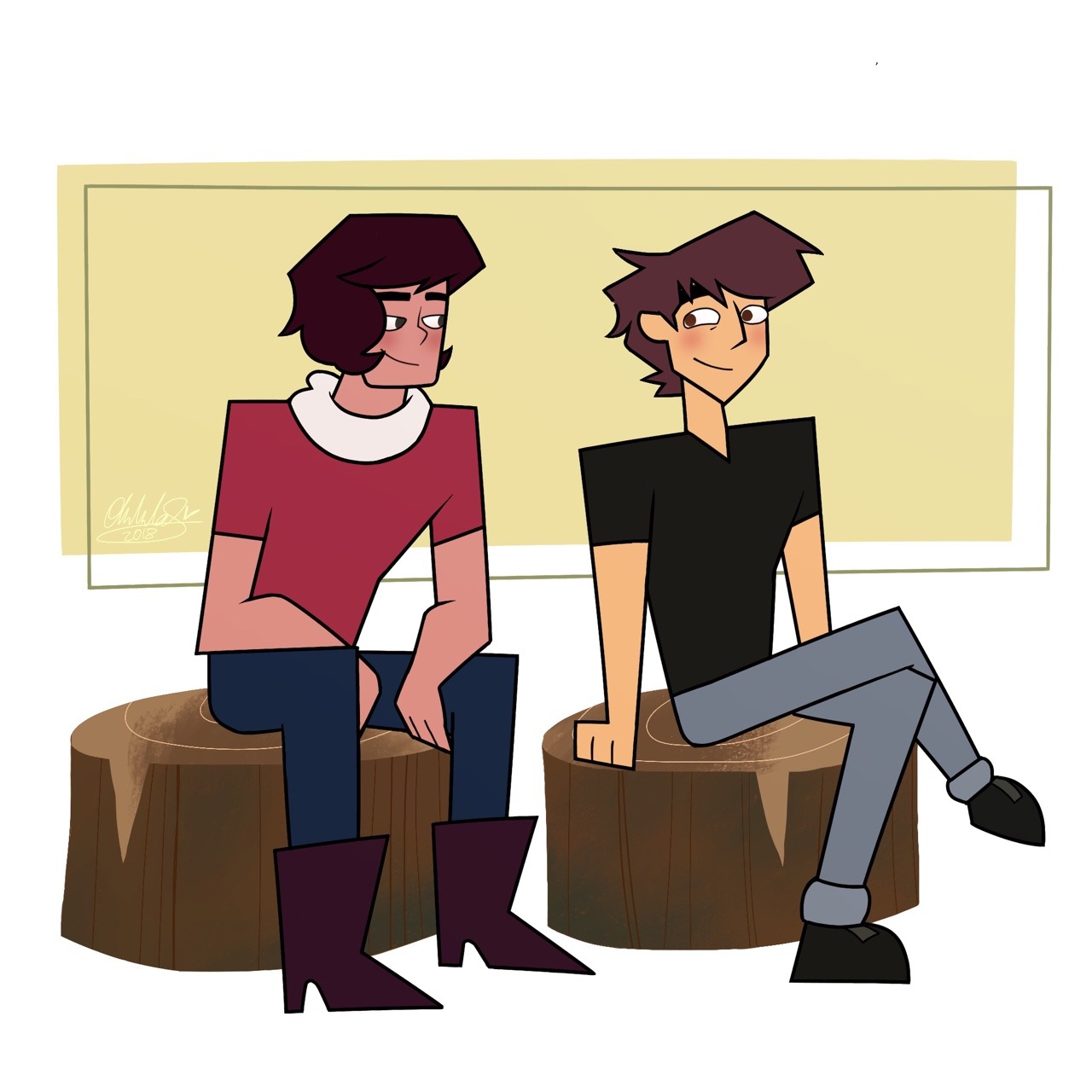 I need to draw in this art style more often (Kevamie Week Day 3: Alternate Universe ✨✨ (they’re in the total drama universe because I binged the first season)