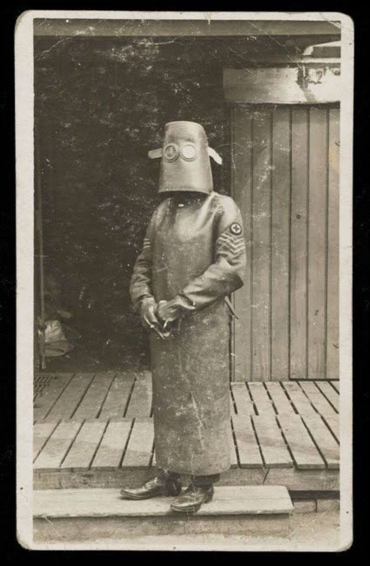 Radiology Nurse Technician in protective gear WWI France 1918