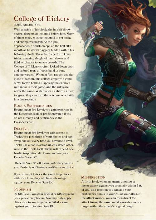 dnd-5e-homebrew - Bard College of Trickery by ill_bell