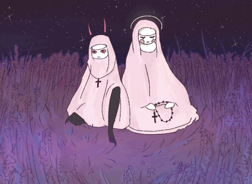 mantis-queen:Lil disguised demon gal and her nun gf