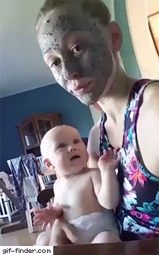 giffindersite - Mom’s facial mask scares the baby. via...