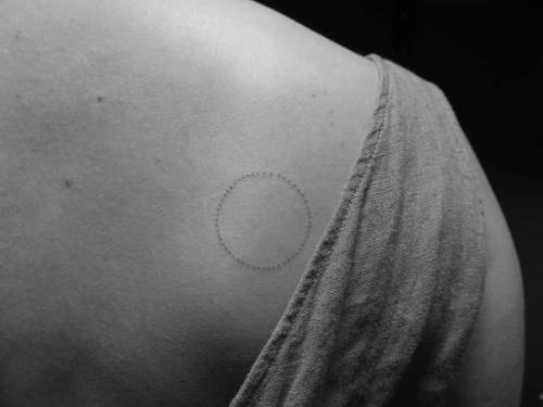By Lily Gloria, done at Sayagata Tattoo, Melbourne.... geometric shape;small;lilygloria;circle;tiny;dot;hand poked;ifttt;little;shoulder blade;minimalist