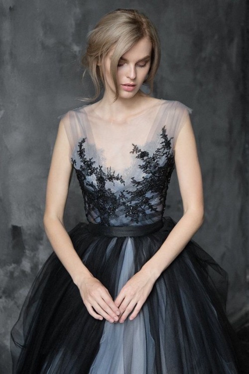 miss-mandy-m - Dark tulle gown with embroidered lace top by ...