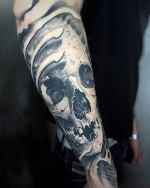 By Victor Portugal, done at Victor Portugal Tattoo Studio,... healed;black and grey;skull;anatomy;human skull;big;victorportugal;facebook;forearm;twitter;other