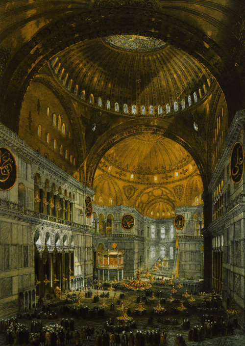 speciesbarocus - Views of the central nave of Hagia Sophia,...