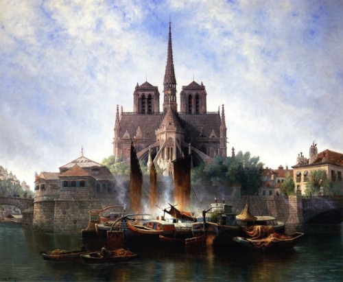 oldpaintings:Notre-Dame, Paris, 1893 byEdwin Deakin...