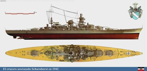 German Battlecruiser Scharnhorst. Main Armament - Nine 11 inch...