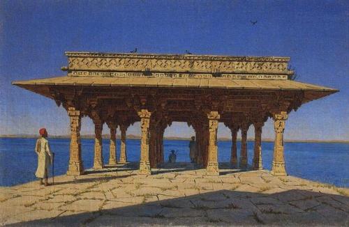 artist-vereshchagin - Evening on the lake. One of the pavilions on...