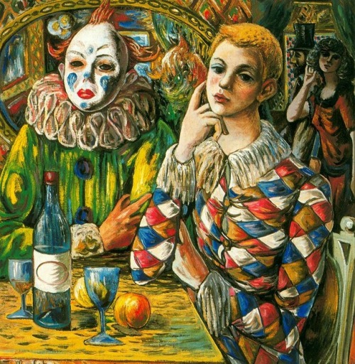 expressionism-art - Harlequin and clown with mask, Rafael...