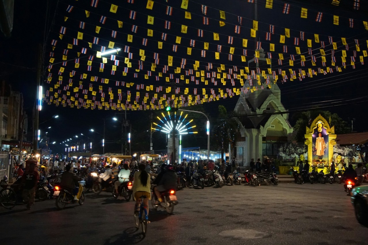Night market in Phimai, Thailand. January 15, 2015.