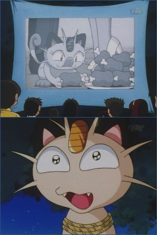 Meowth gets his first glimpse of the good life.