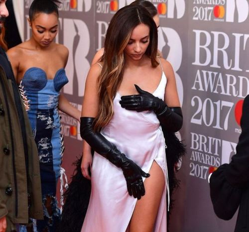 Jade Thirlwall in long leather gloves at BRIT Awards...