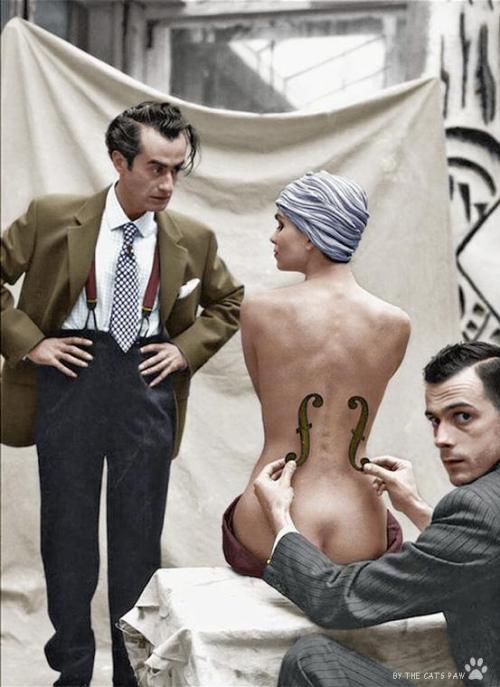 historicaltimes - Man Ray and his model, Paris 1930. Colourised....