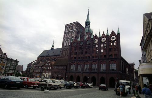 Gothic Town Hall of Stralsund, Mecklenburg-Hither Pomerania, in...