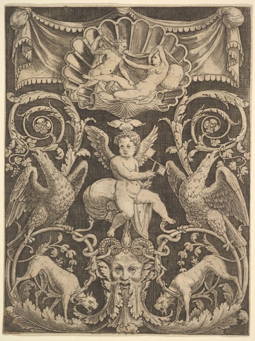 met-drawings-prints - A panel of ornament with a putto in the...