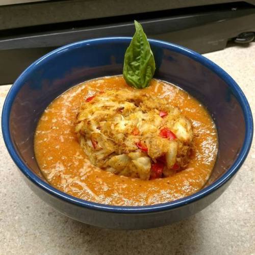 Homemade Tomato Basil Bisque with Parmesan and Maryland-Style...