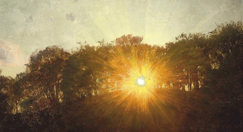 spoutziki-art - Peder Mønsted - Sunset over a forest lake, 1895...
