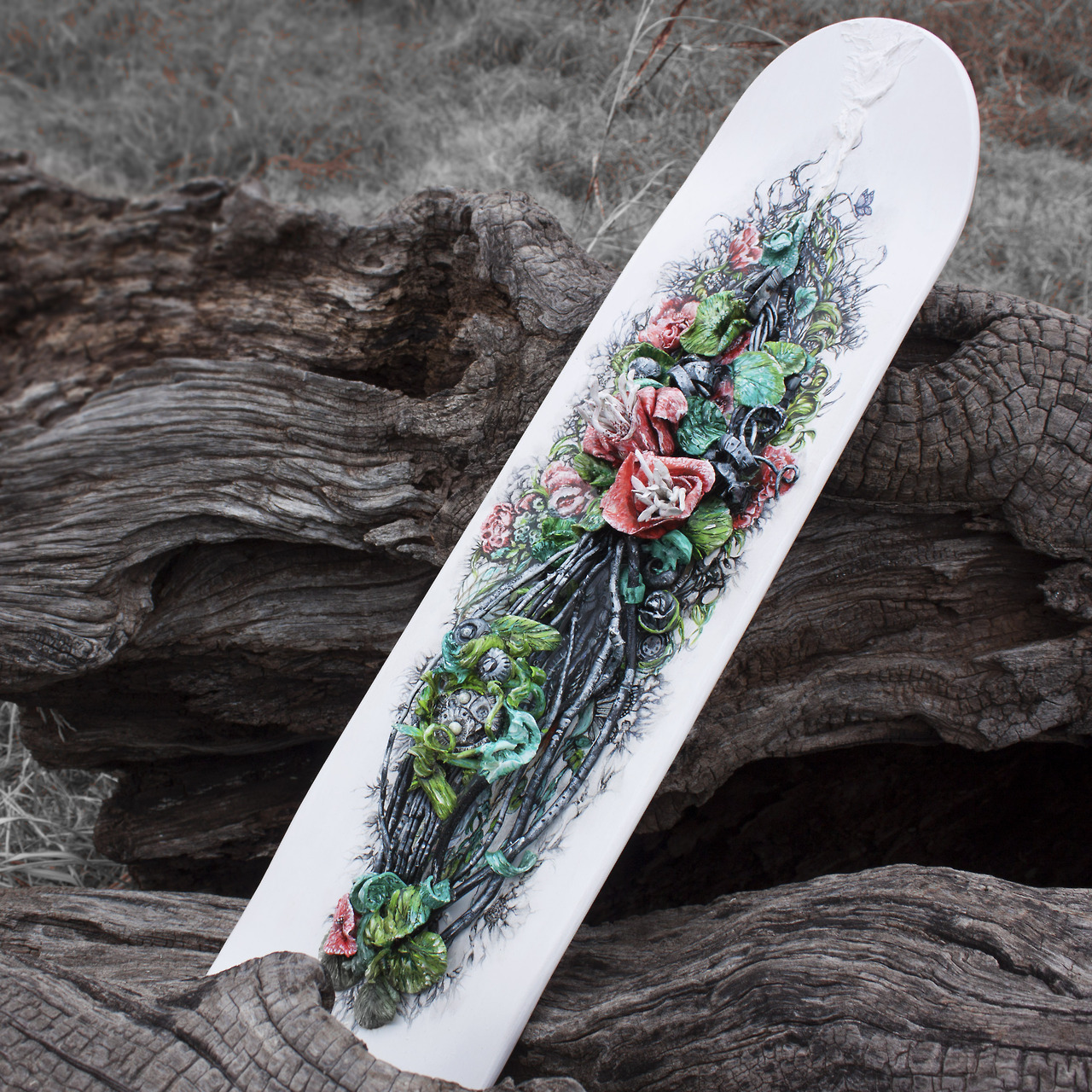 Hand Painted & Sculpted Skate Deck. Acrylic, Ink, Clay and Charcoal on Wood Skate Deck https://www.instagram.com/akorganicabstracts — Immediately post your art to a topic and get feedback. Join our new community, EatSleepDraw Studio, today!