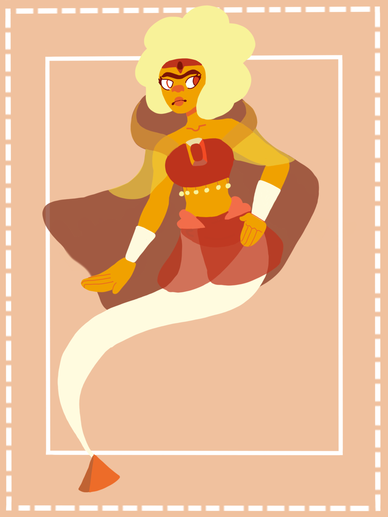 Here’s a request for ironbar36. “hessonite from Steven universe as a genie” sorry her face looks a little wierd… It’s my first time drawing unibrows l:) Requests are still open