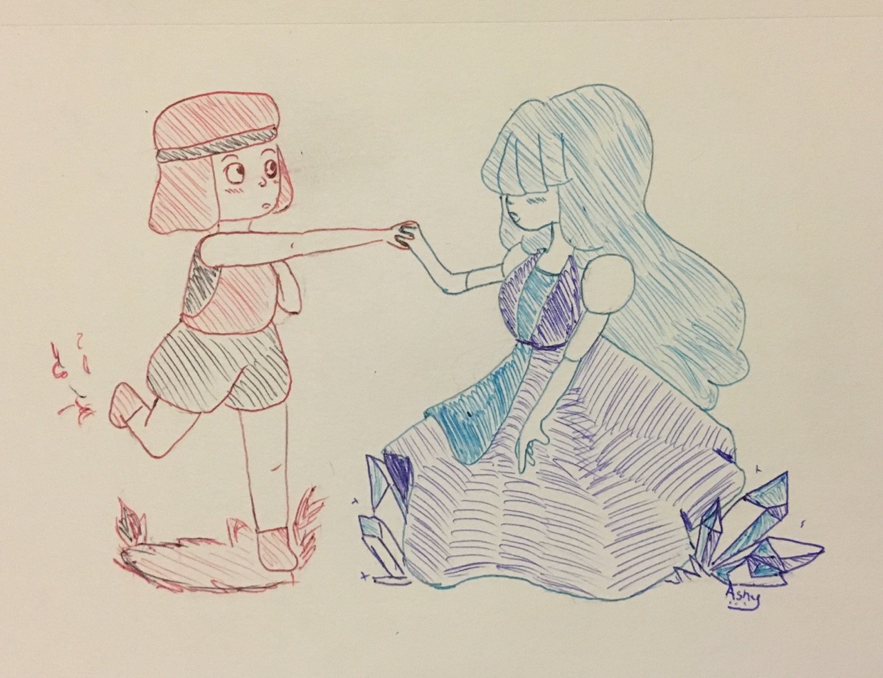 Did a ruby and sapphire drawing for inktober day 2! You know I had to do a little Steven universe cuz loveeeeeeeee