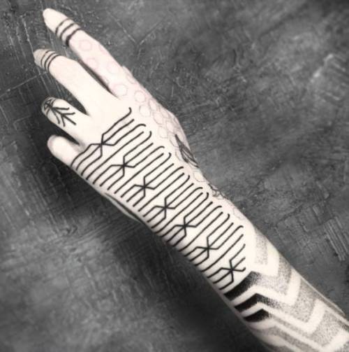 By Peter Madsen · Blackhand, done at Meatshop Tattoo, Barcelona.... finger;line art;big;blackwork;hand;peterblackhandmadsen;geometric
