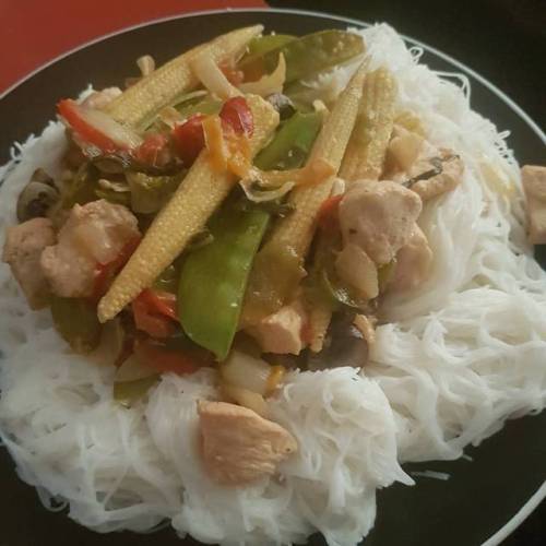 Home made Orange Chicken with Veg and Rice Noodles #homemade...
