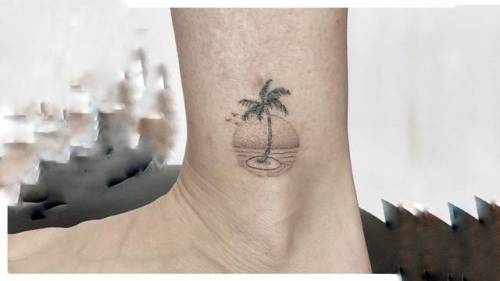 By Naraishikawa, done at Die-Monde Tattoo, Wadebridge.... naraishikawa;tree;small;tiny;island;palm tree;ankle;hand poked;ifttt;little;nature
